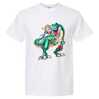 Unicorn Riding Dinosaur T Rex Funny School Meaningful Gift Garment-Dyed Heavyweight T-Shirt