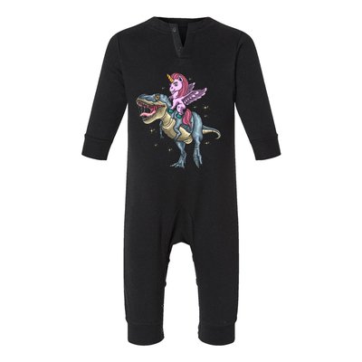 Unicorn Riding Dinosaur T Rex Meaningful Gift Infant Fleece One Piece