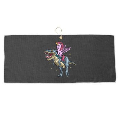 Unicorn Riding Dinosaur T Rex Meaningful Gift Large Microfiber Waffle Golf Towel