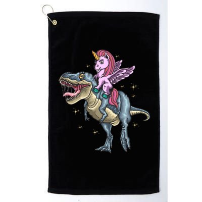 Unicorn Riding Dinosaur T Rex Meaningful Gift Platinum Collection Golf Towel