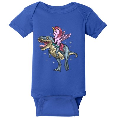 Unicorn Riding Dinosaur T Rex Meaningful Gift Baby Bodysuit