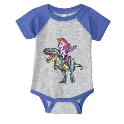 Unicorn Riding Dinosaur T Rex Meaningful Gift Infant Baby Jersey Bodysuit