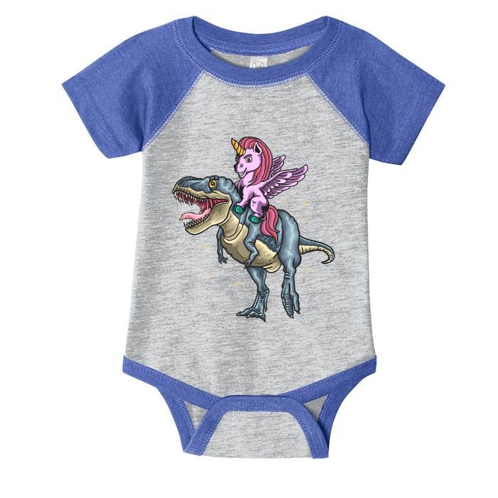 Unicorn Riding Dinosaur T Rex Meaningful Gift Infant Baby Jersey Bodysuit