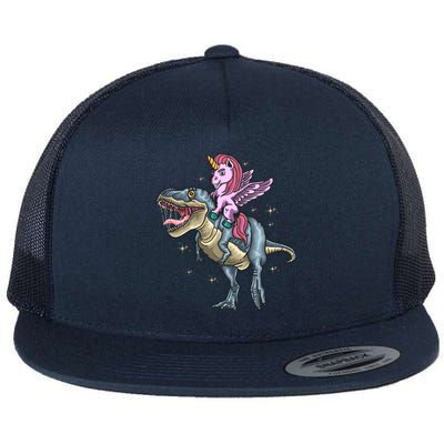 Unicorn Riding Dinosaur T Rex Meaningful Gift Flat Bill Trucker Hat