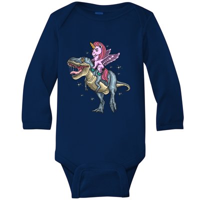 Unicorn Riding Dinosaur T Rex Meaningful Gift Baby Long Sleeve Bodysuit