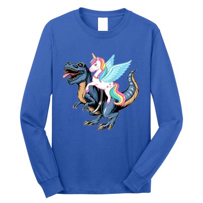 Unicorn Riding Dinosaur T Rex Gift Long Sleeve Shirt