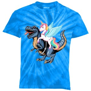 Unicorn Riding Dinosaur T Rex Gift Kids Tie-Dye T-Shirt