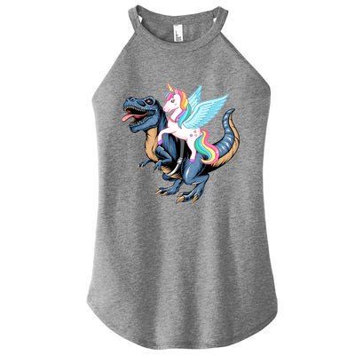 Unicorn Riding Dinosaur T Rex Gift Women’s Perfect Tri Rocker Tank