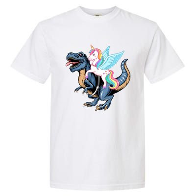 Unicorn Riding Dinosaur T Rex Gift Garment-Dyed Heavyweight T-Shirt