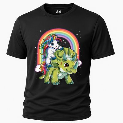Unicorn Riding Dinosaur Triceratops Rainbow Performance Shirt