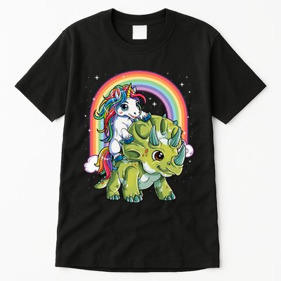 Unicorn Riding Dinosaur Triceratops Rainbow Tall T-Shirt