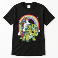 Unicorn Riding Dinosaur Triceratops Rainbow Tall T-Shirt