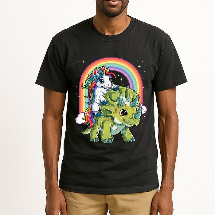 Unicorn Riding Dinosaur Triceratops Rainbow Tall T-Shirt