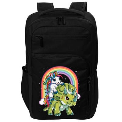 Unicorn Riding Dinosaur Triceratops Rainbow Impact Tech Backpack