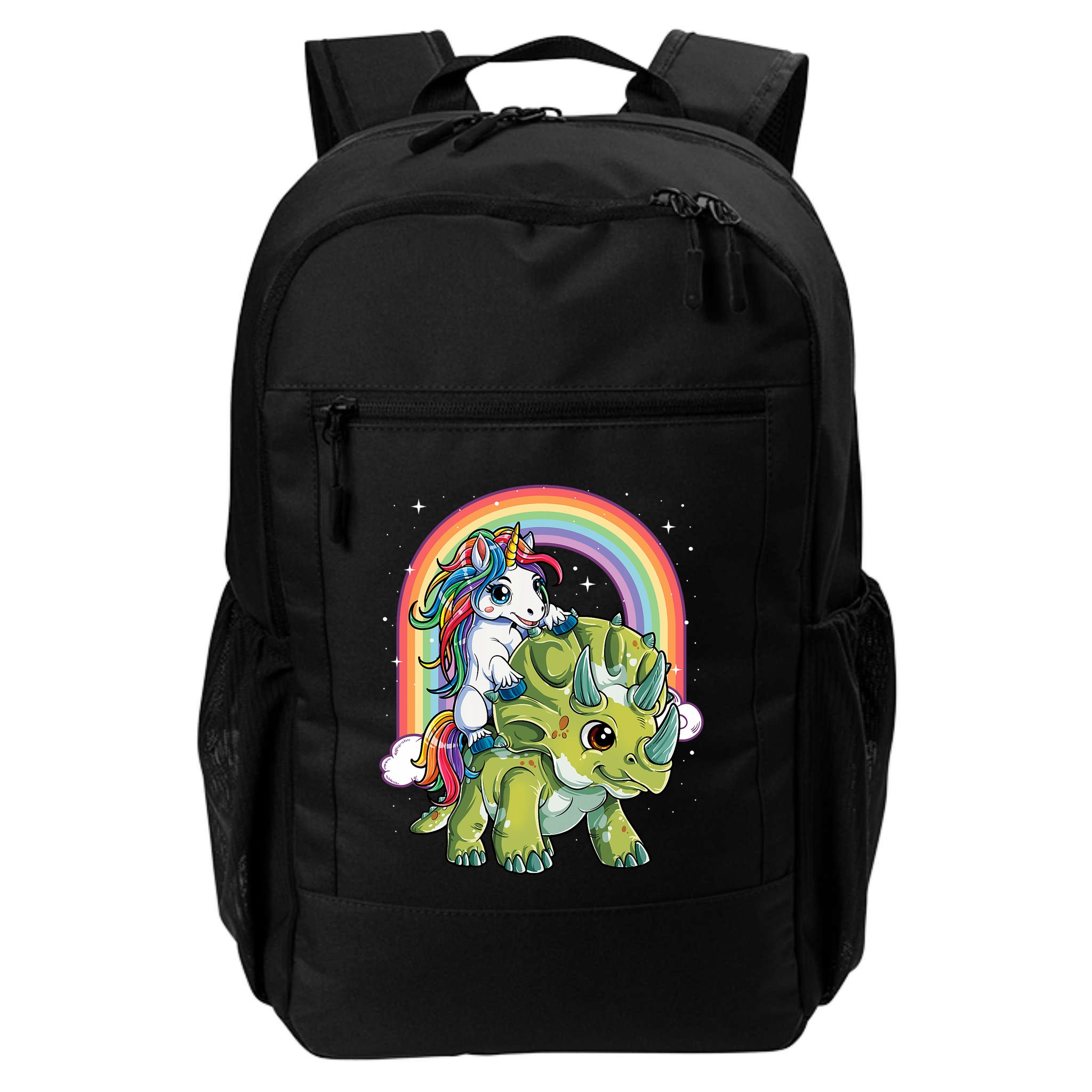 Unicorn Riding Dinosaur Triceratops Rainbow Backpack