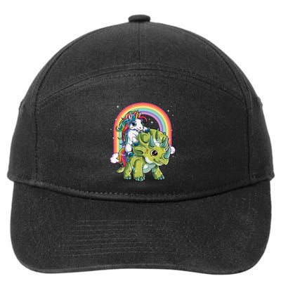 Unicorn Riding Dinosaur Triceratops Rainbow 7-Panel Snapback Hat