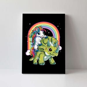 Unicorn Riding Dinosaur Triceratops Rainbow Canvas