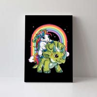 Unicorn Riding Dinosaur Triceratops Rainbow Canvas