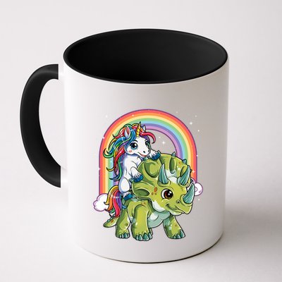 Unicorn Riding Dinosaur Triceratops Rainbow Mug