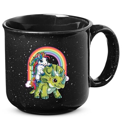 Unicorn Riding Dinosaur Triceratops Rainbow 15oz Campfire Ceramic Mug