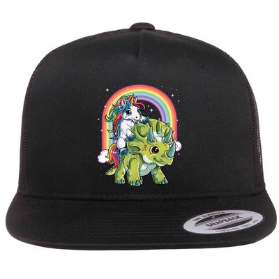 Unicorn Riding Dinosaur Triceratops Rainbow Flatbill Hat