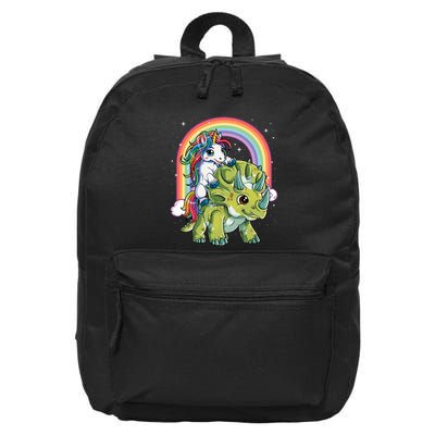 Unicorn Riding Dinosaur Triceratops Rainbow 16 in Basic Backpack