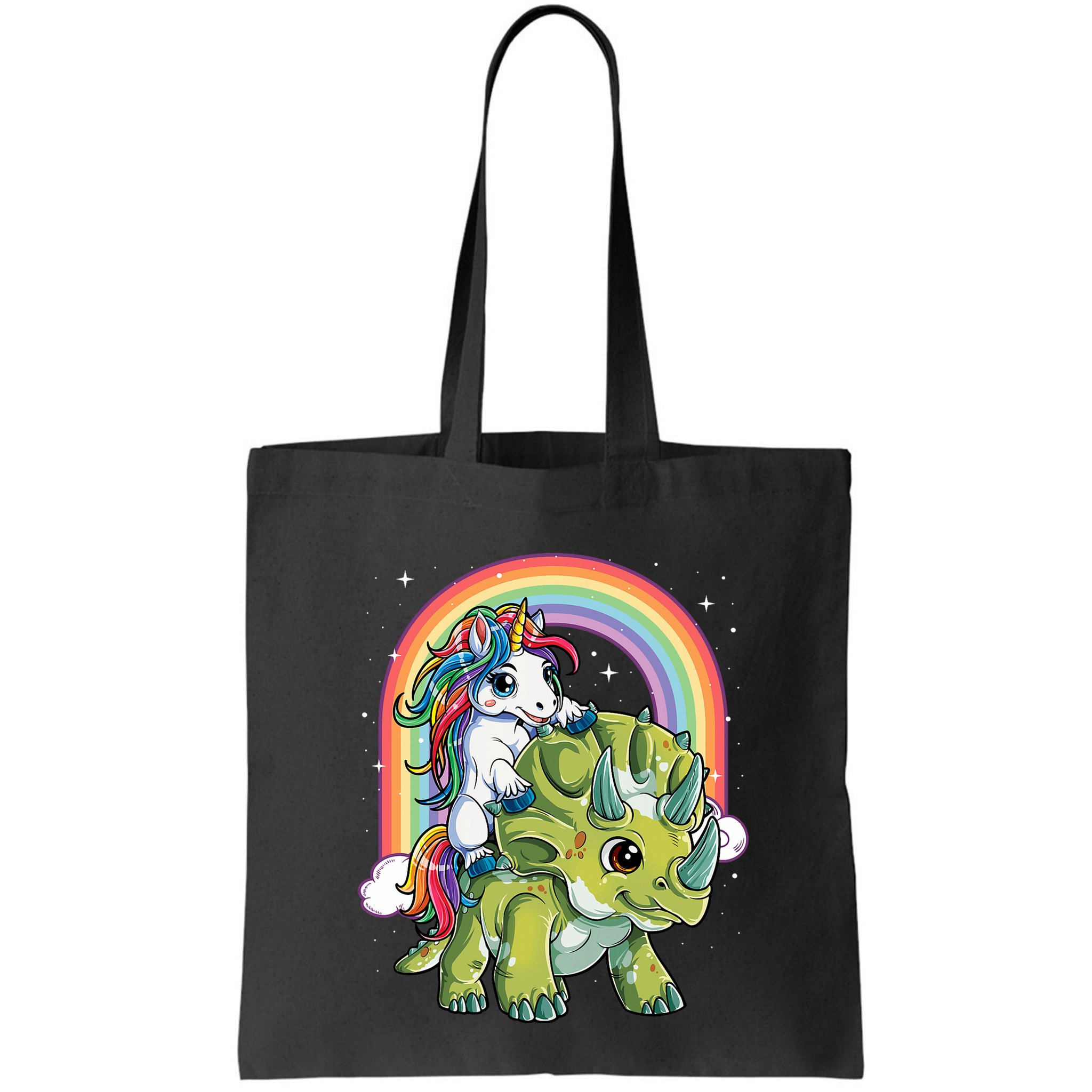Unicorn Riding Dinosaur Triceratops Rainbow Bag