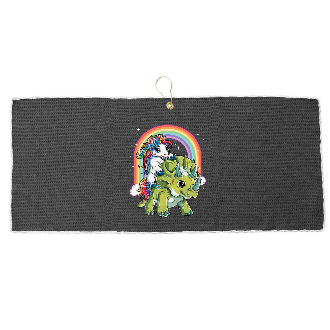 Unicorn Riding Dinosaur Triceratops Rainbow Large Microfiber Waffle Golf Towel