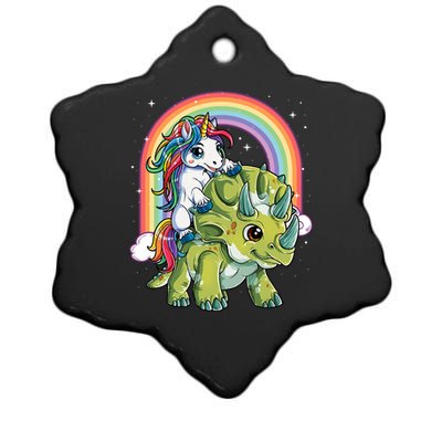 Unicorn Riding Dinosaur Triceratops Rainbow Ceramic Star Ornament