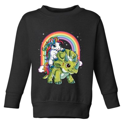 Unicorn Riding Dinosaur Triceratops Rainbow Toddler Sweatshirt