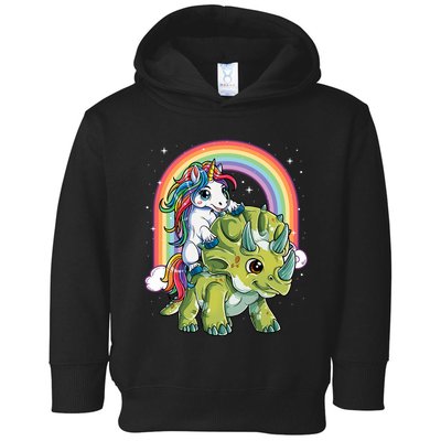 Unicorn Riding Dinosaur Triceratops Rainbow Toddler Hoodie