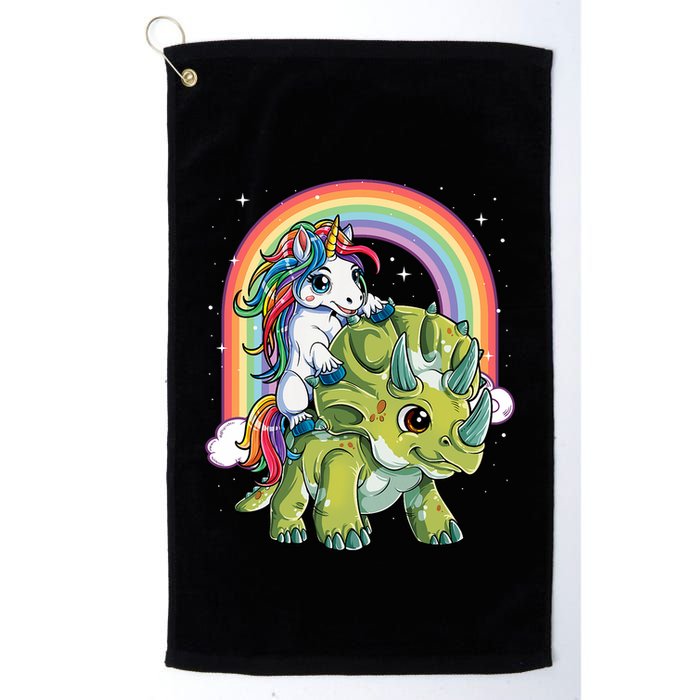 Unicorn Riding Dinosaur Triceratops Rainbow Golf Towel