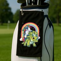 Unicorn Riding Dinosaur Triceratops Rainbow Golf Towel