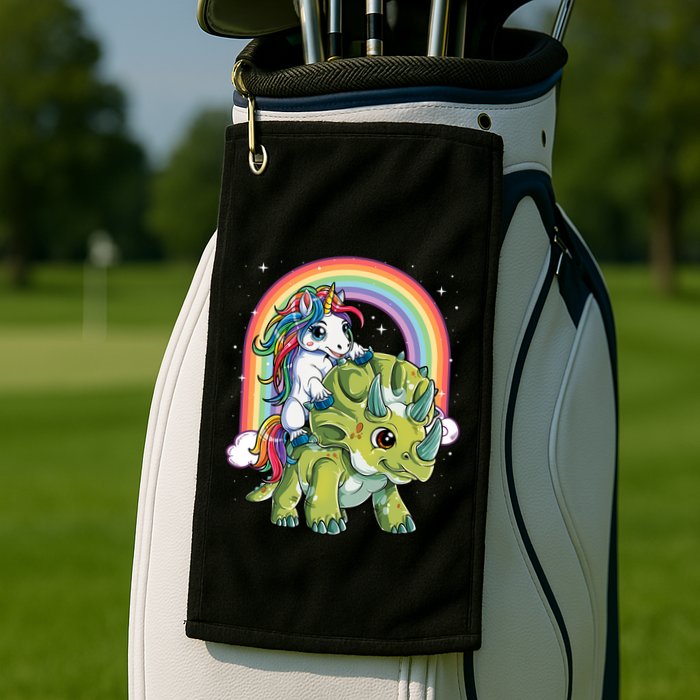 Unicorn Riding Dinosaur Triceratops Rainbow Golf Towel