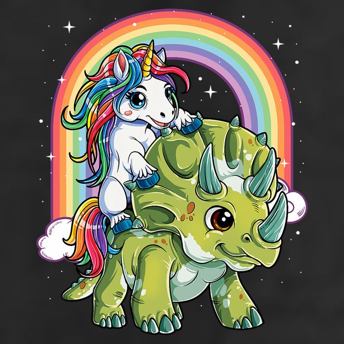 Unicorn Riding Dinosaur Triceratops Rainbow Golf Towel