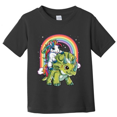 Unicorn Riding Dinosaur Triceratops Rainbow Toddler T-Shirt