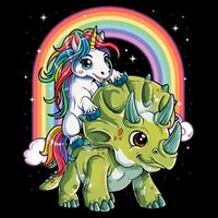 Unicorn Riding Dinosaur Triceratops Rainbow Cropped Pullover Crew