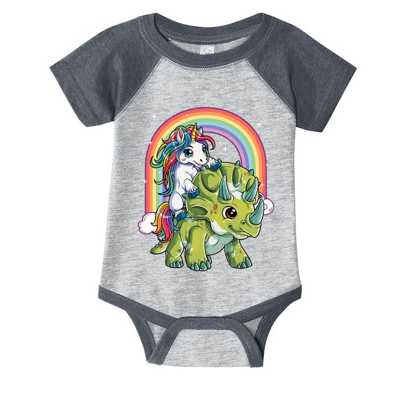 Unicorn Riding Dinosaur Triceratops Rainbow Infant Baby Jersey Bodysuit