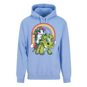 Unicorn Riding Dinosaur Triceratops Rainbow Unisex Surf Hoodie