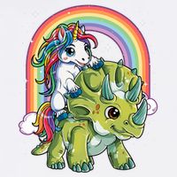 Unicorn Riding Dinosaur Triceratops Rainbow Garment-Dyed Sweatshirt