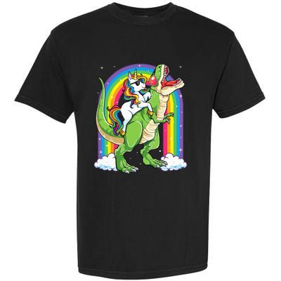 Unicorn Riding Dinosaur T rex Rainbow Garment-Dyed Heavyweight T-Shirt