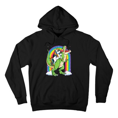 Unicorn Riding Dinosaur T rex Rainbow Hoodie