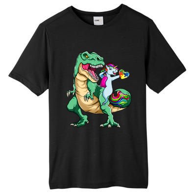 Unicorn Riding Dinosaur Autism Awareness Valentines Day Gift Cute Gift Tall Fusion ChromaSoft Performance T-Shirt