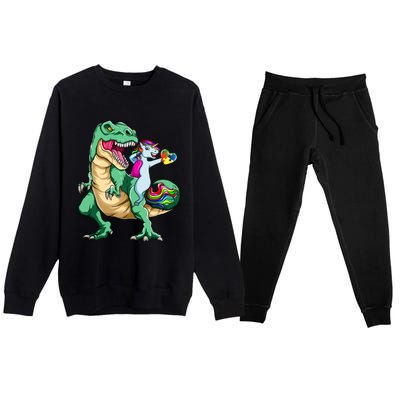 Unicorn Riding Dinosaur Autism Awareness Valentines Day Gift Cute Gift Premium Crewneck Sweatsuit Set