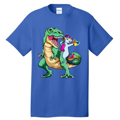 Unicorn Riding Dinosaur Autism Awareness Valentines Day Gift Cute Gift Tall T-Shirt