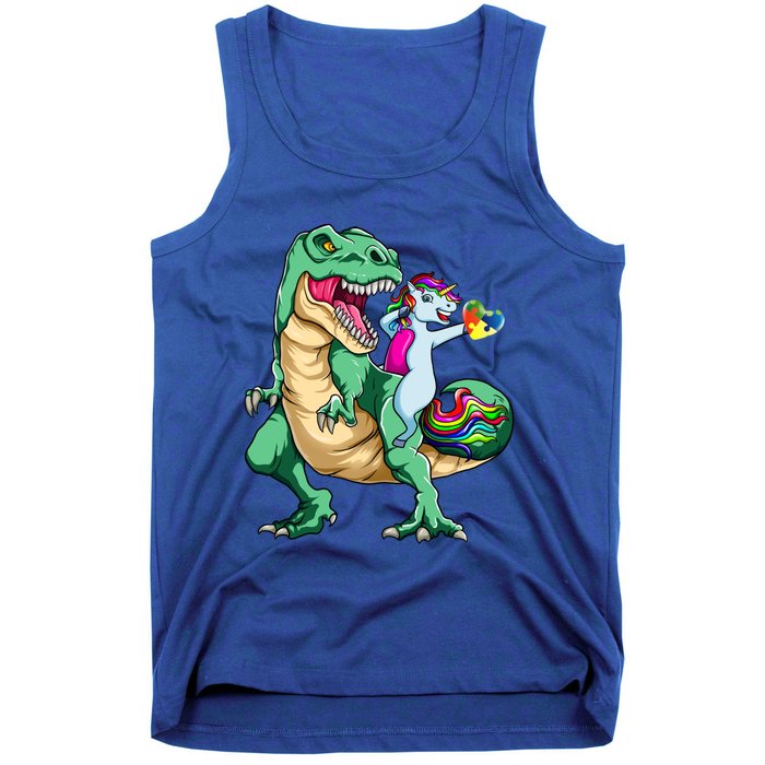 Unicorn Riding Dinosaur Autism Awareness Valentines Day Gift Cute Gift Tank Top