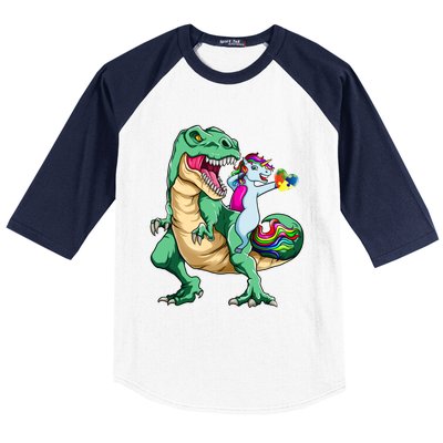 Unicorn Riding Dinosaur Autism Awareness Valentines Day Gift Cute Gift Baseball Sleeve Shirt