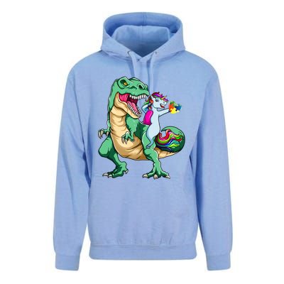 Unicorn Riding Dinosaur Autism Awareness Valentines Day Gift Cute Gift Unisex Surf Hoodie