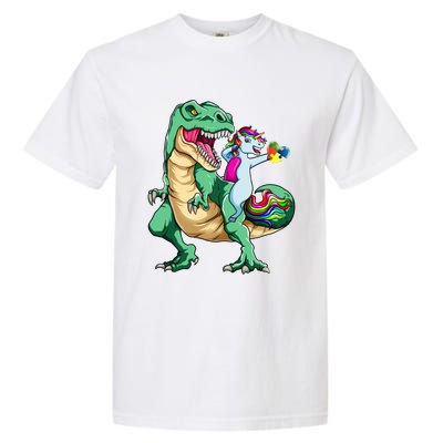 Unicorn Riding Dinosaur Autism Awareness Valentines Day Gift Cute Gift Garment-Dyed Heavyweight T-Shirt