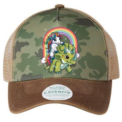 Unicorn Riding Dinosaur Triceratops Funny Boys Girls Rainbow Gift Legacy Tie Dye Trucker Hat